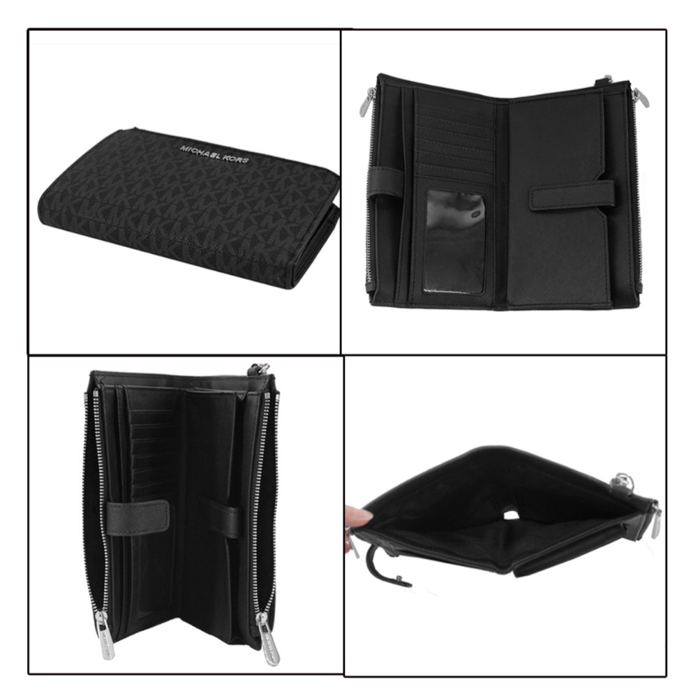 全新未拆Michael Kors JET SET  Logo PVC＆十字紋防刮皮革雙層手掛式手機長夾(黑色)-細節圖2