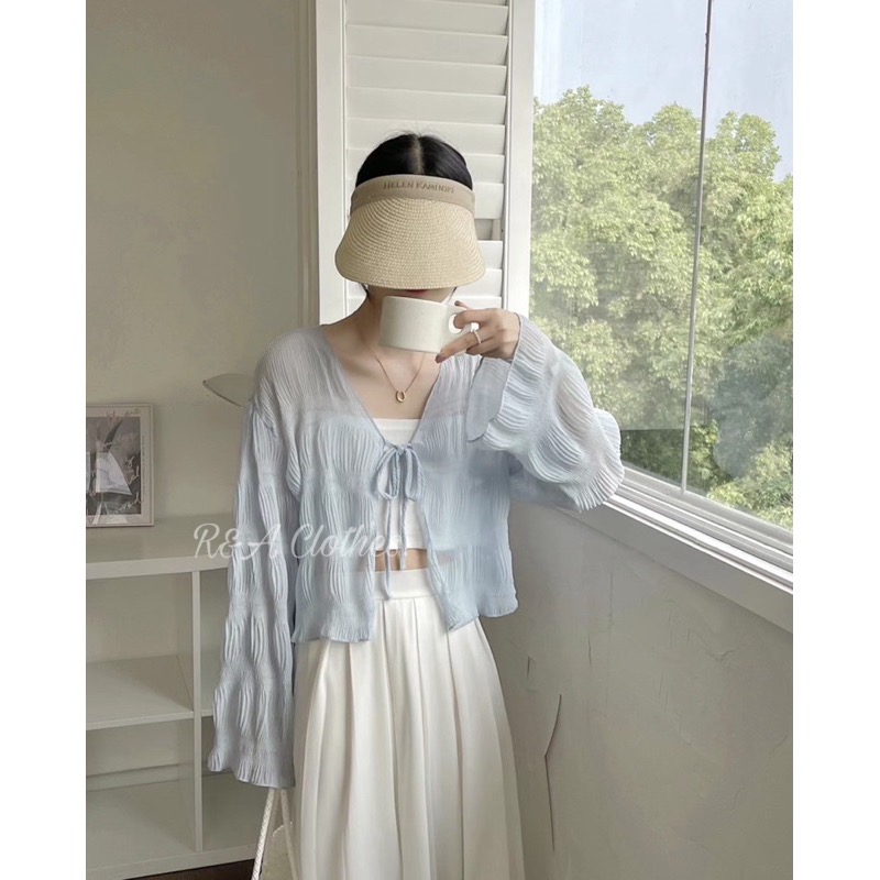 皺皺雪紡綁帶小外套💗現貨💗透膚外套 透膚罩衫 雪紡罩衫 R&A Clothes-細節圖4