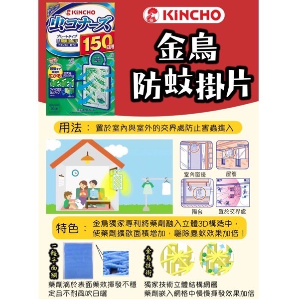 日本 金鳥 KINCHO 台灣公司貨 金雞 防蚊掛片150日 驅蚊子 防蚊子 除蚊噴霧130日 防蚊液60g-細節圖2