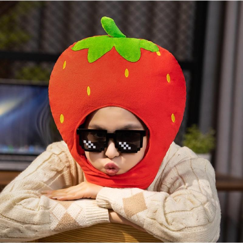 台灣現貨❤️草莓頭套帽子寒流保暖帽子 水果表演服 萬聖節 幼兒園表演-細節圖7