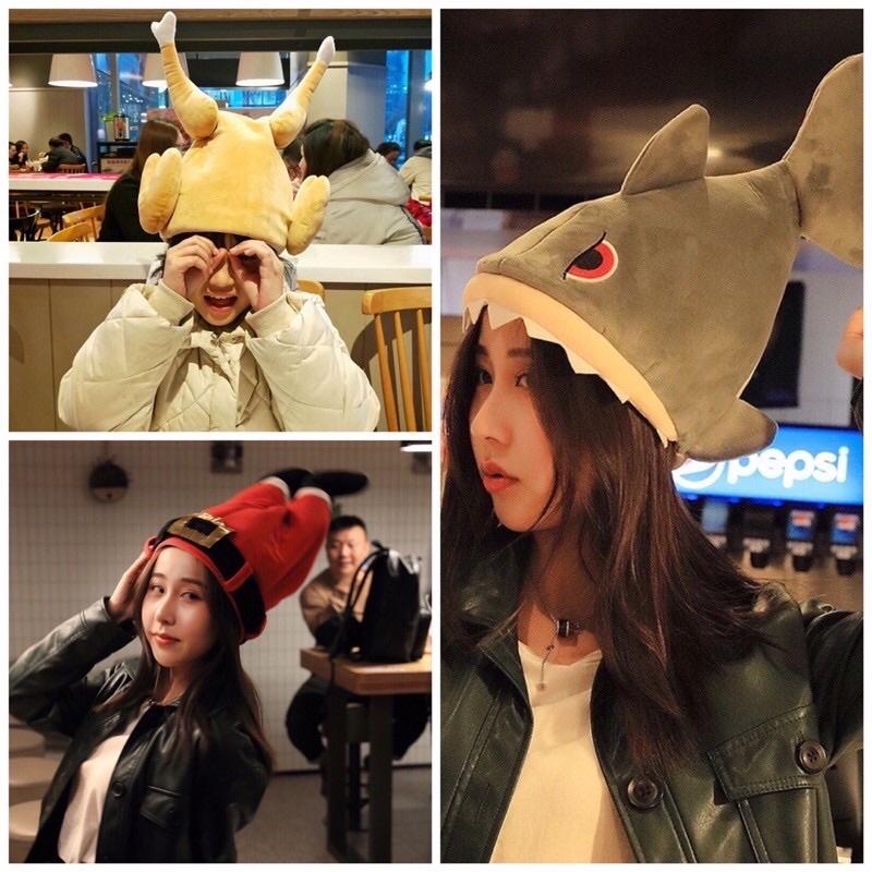 台灣現貨特價出清❤️抖音沙雕電動音樂搞笑聖誕帽/沙雕大便帽/鯊魚帽/火雞腿帽/麋鹿/企鵝交換禮物聖誕老公公褲子造型帽-細節圖7