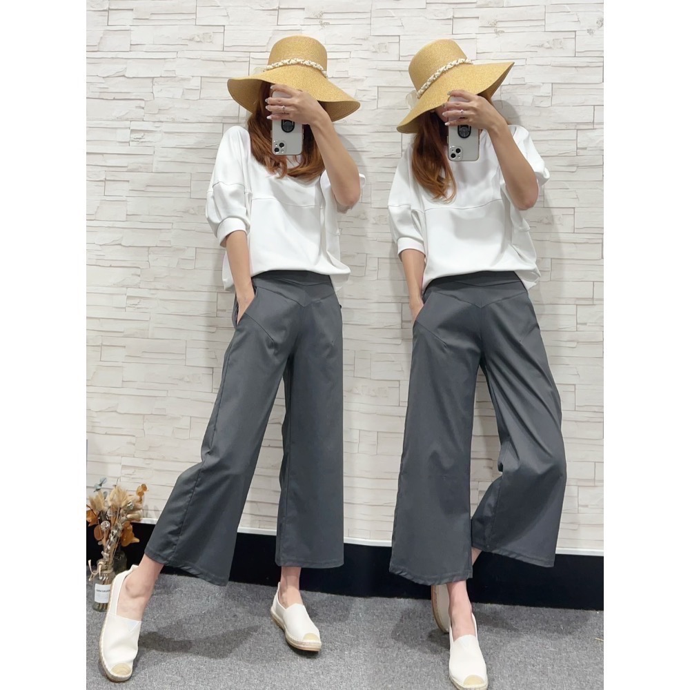 現貨-爆款彈力涼紗感八分寬褲，回購率💯💯-細節圖5