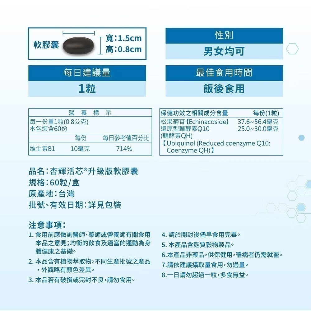 杏輝 杏利 QH活芯升級版軟膠囊60粒(健字號)【全成藥妝】-細節圖2