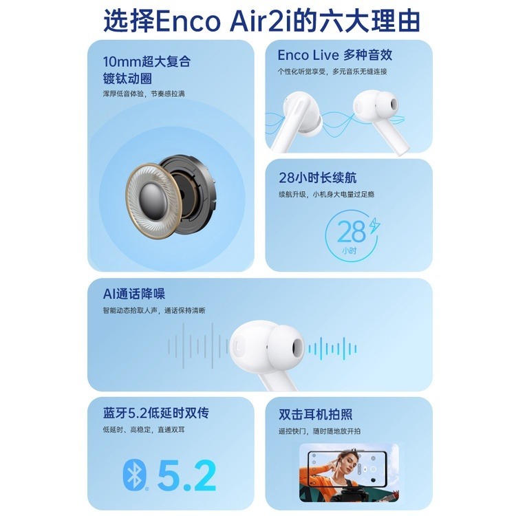 OPPO Enco/Air2i 真無線藍牙耳機 入耳式藍牙5.2 通話降噪 藍牙耳機 運動耳機 air2耳機 耳機-細節圖3