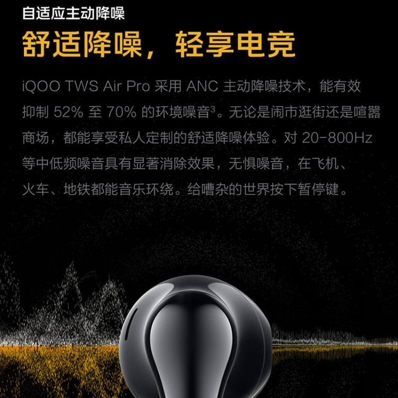 vivo 旗下 iQOO TWS Air Pro真無線藍牙耳機 半入耳式ANC自適應主動降噪 3D全景音頻立體聲游戲低延-細節圖10