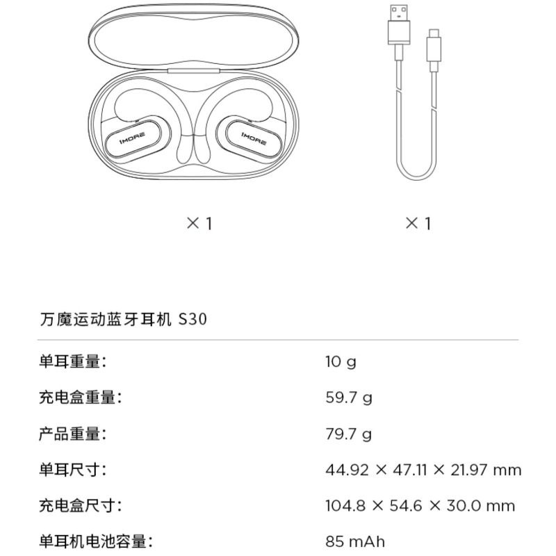 1MORE/萬魔S30開放式無線運動耳機不入耳耳掛式藍牙防水抗汗FitSE-細節圖2