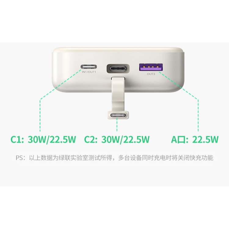 綠聯 20000毫安30W/22.5W快充行動電源 自帶線充電寶 適用安卓蘋果16promax 大容量行動電源 可登機-細節圖8