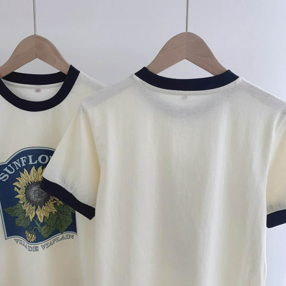 ᴷᴼᴿᴱᴬ 🇰🇷 復古撞色花朵短袖T恤-細節圖8