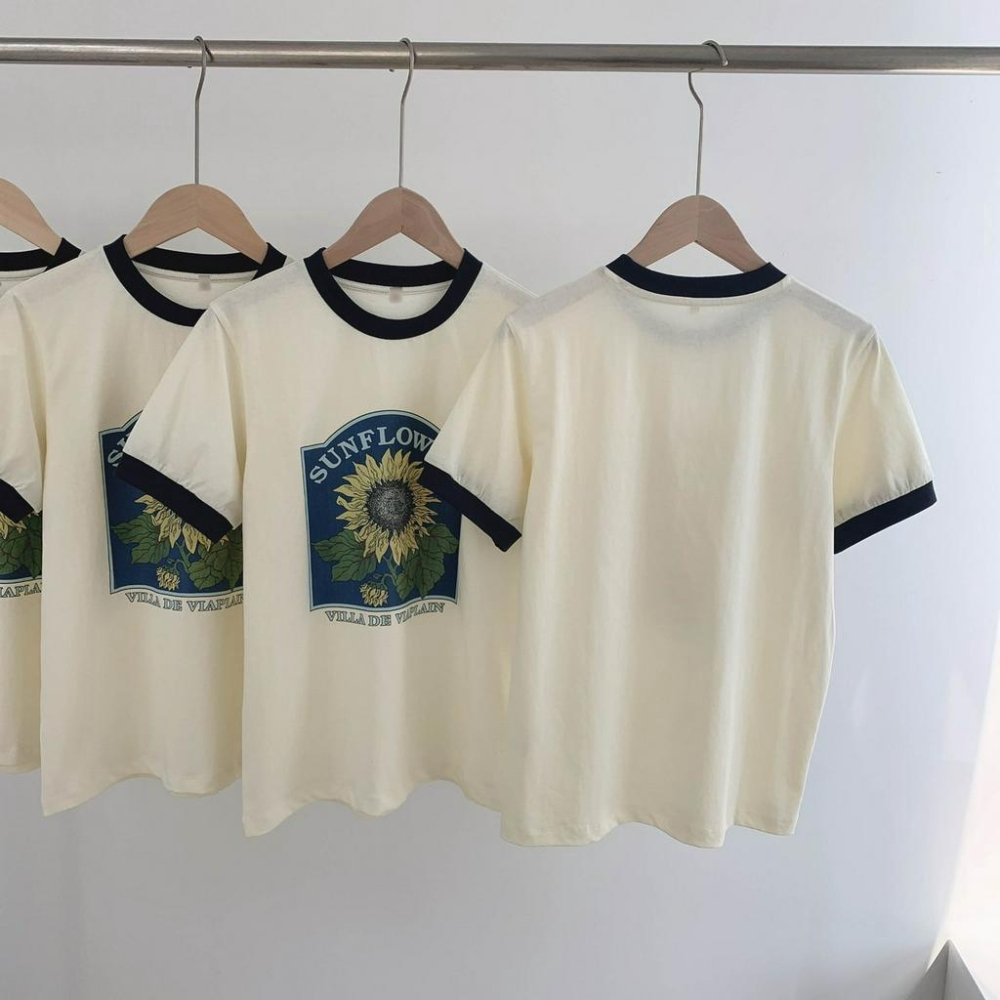 ᴷᴼᴿᴱᴬ 🇰🇷 復古撞色花朵短袖T恤-細節圖9