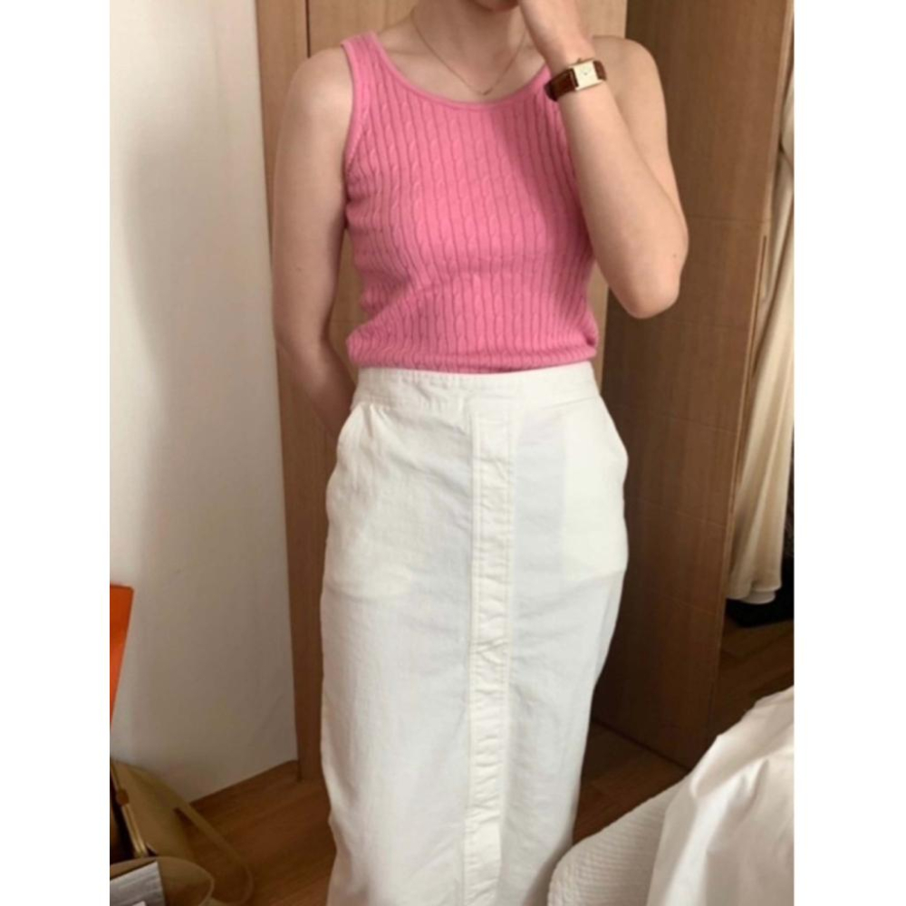 ᴷᴼᴿᴱᴬ 🇰🇷粉色圓領麻花背心-細節圖5