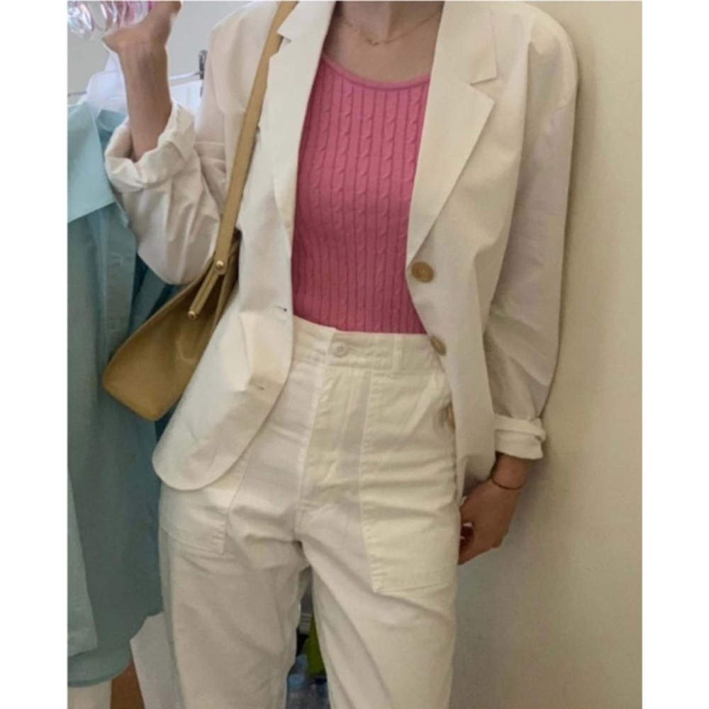 ᴷᴼᴿᴱᴬ 🇰🇷粉色圓領麻花背心-細節圖6