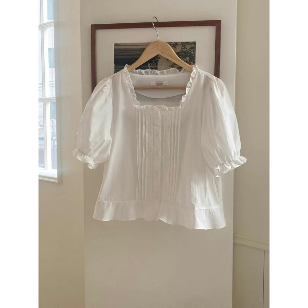 ᴷᴼᴿᴱᴬ 🇰🇷  復古壓褶短袖襯衫-細節圖7