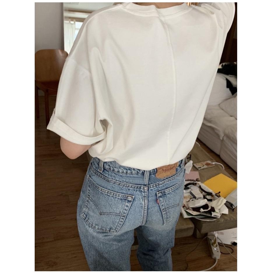 ᴷᴼᴿᴱᴬ 🇰🇷夏季圓領寬鬆短袖T恤-細節圖3