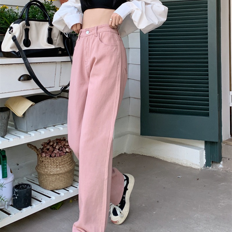 ［大尺碼到5XL］𝐔𝐌𝐄𝐎𝐖 𝐒𝐓𝐔𝐃𝐈𝐎 Dusty Pink髒粉色直筒牛仔褲 闊腿褲-細節圖5