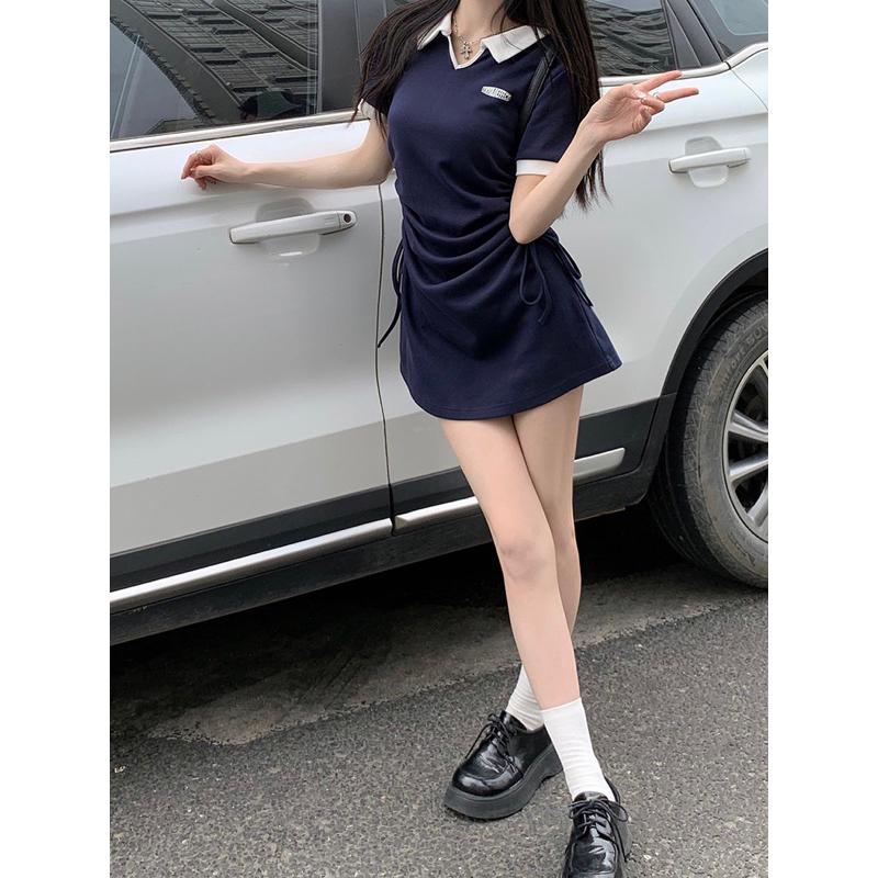 𝐔𝐌𝐄𝐎𝐖 𝐒𝐓𝐔𝐃𝐈𝐎 為妳而來 翻領撞色抽繩短袖連衣裙（3colors）洋裝-細節圖4