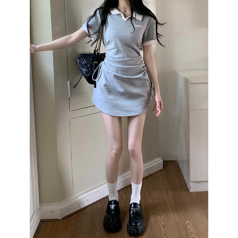 𝐔𝐌𝐄𝐎𝐖 𝐒𝐓𝐔𝐃𝐈𝐎 為妳而來 翻領撞色抽繩短袖連衣裙（3colors）洋裝-細節圖5