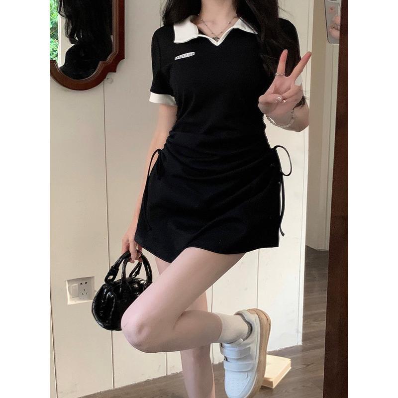 𝐔𝐌𝐄𝐎𝐖 𝐒𝐓𝐔𝐃𝐈𝐎 為妳而來 翻領撞色抽繩短袖連衣裙（3colors）洋裝-細節圖6