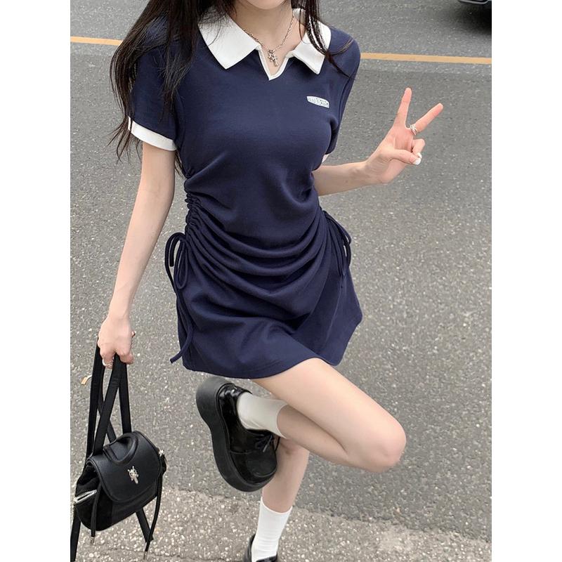 𝐔𝐌𝐄𝐎𝐖 𝐒𝐓𝐔𝐃𝐈𝐎 為妳而來 翻領撞色抽繩短袖連衣裙（3colors）洋裝-細節圖7