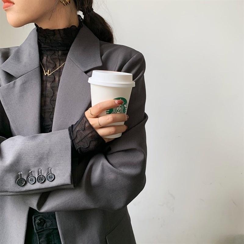 ［大尺碼到5XL］𝐔𝐌𝐄𝐎𝐖 𝐒𝐓𝐔𝐃𝐈𝐎 波浪紋蕾絲打底衣 內搭衣-細節圖2