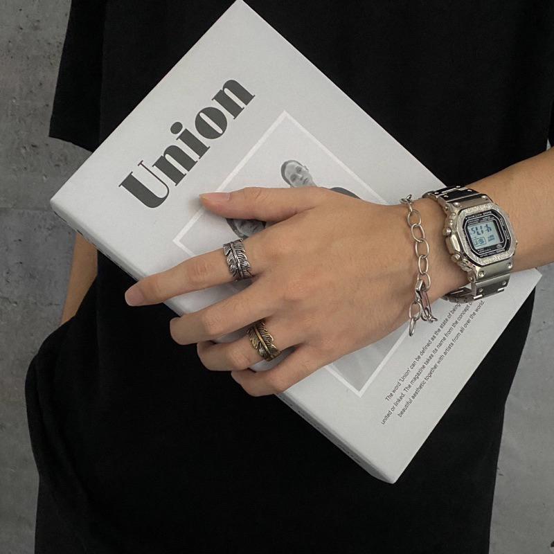 𝐔𝐌𝐄𝐎𝐖 𝐒𝐓𝐔𝐃𝐈𝐎 黑霧微光 復古羽毛戒指（2colors）情侶對戒-細節圖4