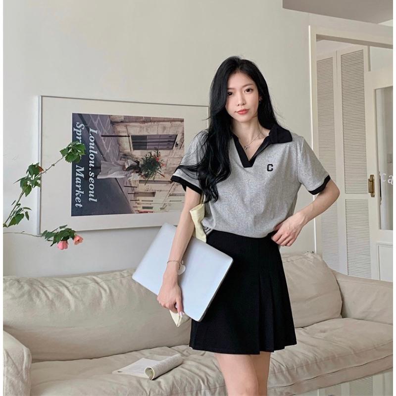 ［大尺碼到4XL］𝐔𝐌𝐄𝐎𝐖 𝐒𝐓𝐔𝐃𝐈𝐎 字母C翻領短袖上衣（3colors）短T-細節圖6