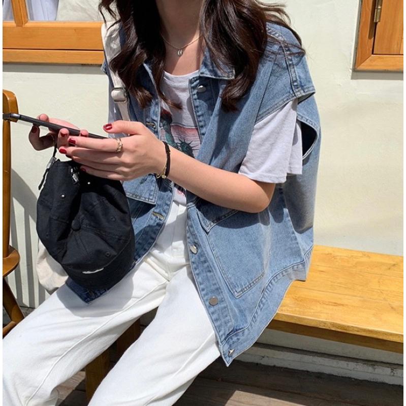 ［大尺碼到5XL］𝐔𝐌𝐄𝐎𝐖 𝐒𝐓𝐔𝐃𝐈𝐎 大口袋寬鬆牛仔背心外套-細節圖2