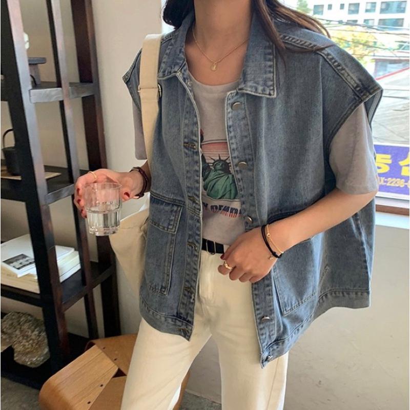 ［大尺碼到5XL］𝐔𝐌𝐄𝐎𝐖 𝐒𝐓𝐔𝐃𝐈𝐎 大口袋寬鬆牛仔背心外套-細節圖6