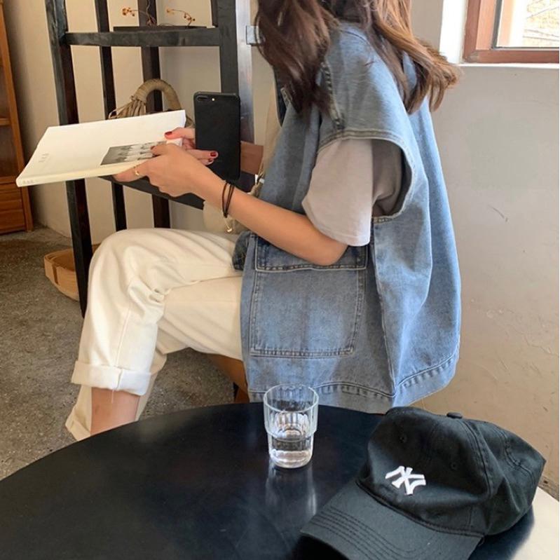 ［大尺碼到5XL］𝐔𝐌𝐄𝐎𝐖 𝐒𝐓𝐔𝐃𝐈𝐎 大口袋寬鬆牛仔背心外套-細節圖7