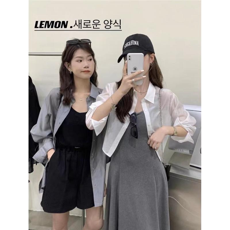 ［大尺碼到5XL］𝐔𝐌𝐄𝐎𝐖 𝐒𝐓𝐔𝐃𝐈𝐎 向太陽告白 後綁帶雪紡微透視短版長袖襯衫 防曬罩衫-細節圖3