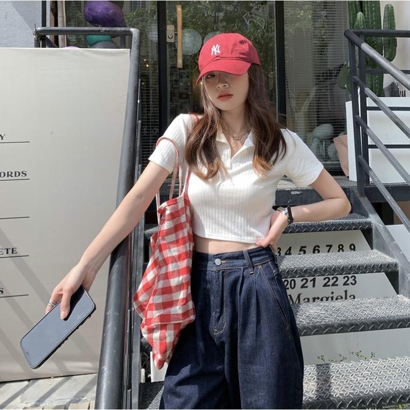 𝐔𝐌𝐄𝐎𝐖 𝐒𝐓𝐔𝐃𝐈𝐎 翻領短版短袖上衣（5colors）短T 修身-細節圖2