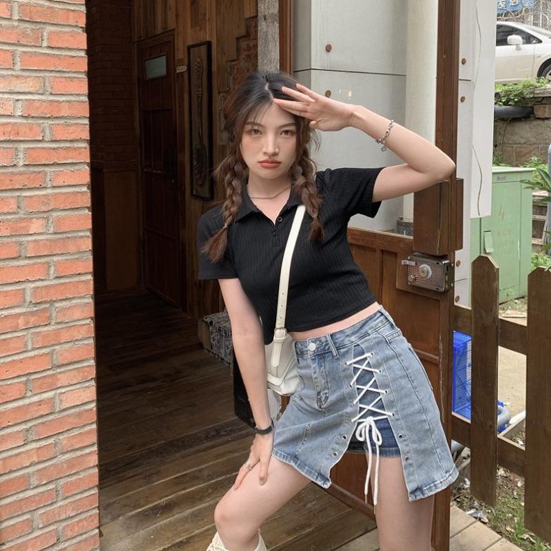 𝐔𝐌𝐄𝐎𝐖 𝐒𝐓𝐔𝐃𝐈𝐎 翻領短版短袖上衣（5colors）短T 修身-細節圖6