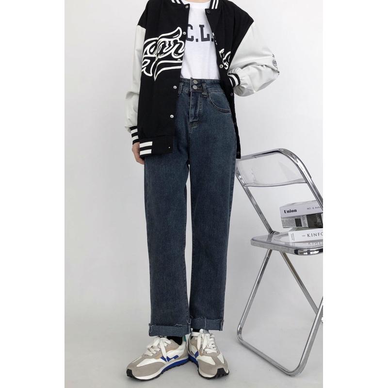 ［大尺碼到4XL］𝐔𝐌𝐄𝐎𝐖 𝐒𝐓𝐔𝐃𝐈𝐎 就想見到妳 煙灰藍兩釦毛邊直筒牛仔褲-細節圖3