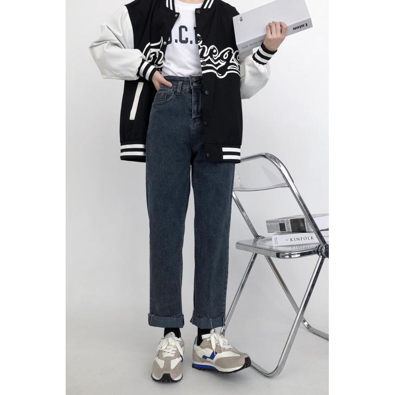 ［大尺碼到4XL］𝐔𝐌𝐄𝐎𝐖 𝐒𝐓𝐔𝐃𝐈𝐎 就想見到妳 煙灰藍兩釦毛邊直筒牛仔褲-細節圖8