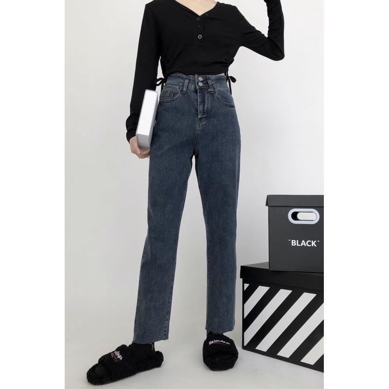 ［大尺碼到4XL］𝐔𝐌𝐄𝐎𝐖 𝐒𝐓𝐔𝐃𝐈𝐎 就想見到妳 煙灰藍兩釦毛邊直筒牛仔褲-細節圖9