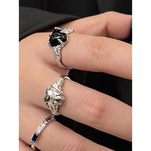 𝐔𝐌𝐄𝐎𝐖 𝐒𝐓𝐔𝐃𝐈𝐎 荊棘愛心黑瑪瑙s925純銀開口戒指 可調節戒-細節圖2