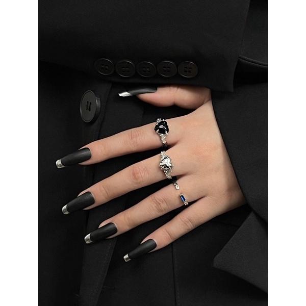 𝐔𝐌𝐄𝐎𝐖 𝐒𝐓𝐔𝐃𝐈𝐎 荊棘愛心黑瑪瑙s925純銀開口戒指 可調節戒-細節圖3