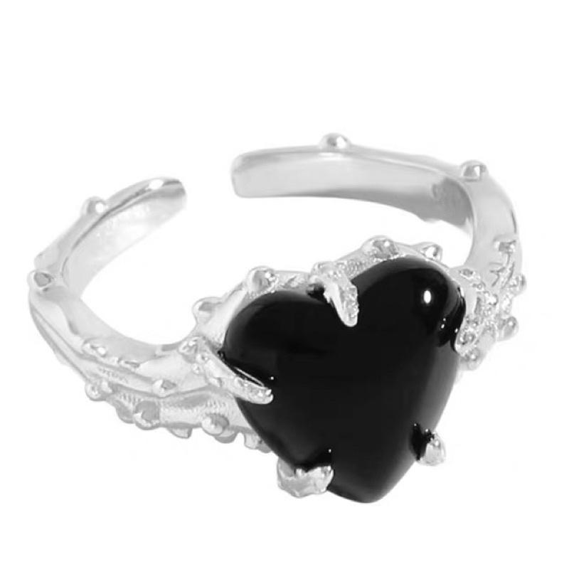 𝐔𝐌𝐄𝐎𝐖 𝐒𝐓𝐔𝐃𝐈𝐎 荊棘愛心黑瑪瑙s925純銀開口戒指 可調節戒-細節圖7