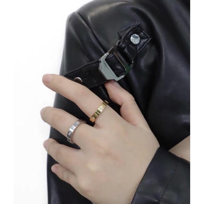 𝐔𝐌𝐄𝐎𝐖 𝐒𝐓𝐔𝐃𝐈𝐎 低調閃耀 圓鑽鑲嵌鋯石鈦鋼戒指（金/鋼）男女款/情侶對戒-細節圖2