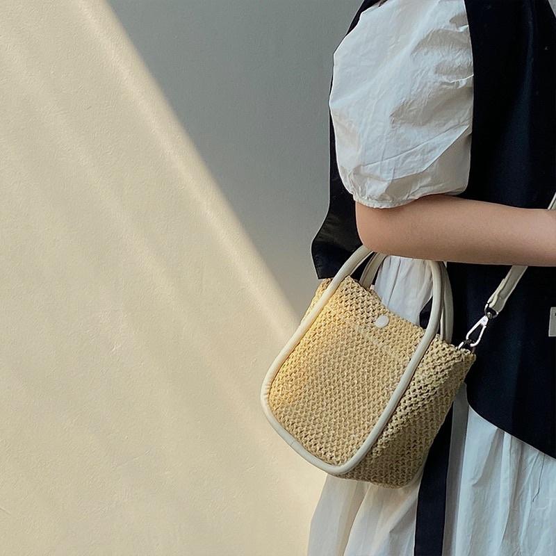 𝐔𝐌𝐄𝐎𝐖 𝐒𝐓𝐔𝐃𝐈𝐎 織夢女孩 兩用草編水桶包 手提斜背包-細節圖5