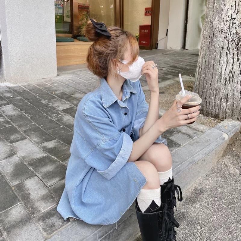 𝐔𝐌𝐄𝐎𝐖 𝐒𝐓𝐔𝐃𝐈𝐎 有妳的明天 oversize寬鬆牛仔短袖上衣 洋裝 連衣裙 牛仔外套-細節圖2