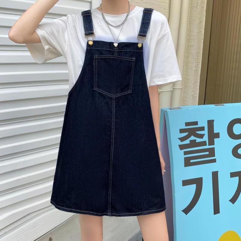 𝐔𝐌𝐄𝐎𝐖 𝐒𝐓𝐔𝐃𝐈𝐎 深藍寬鬆牛仔吊帶裙-細節圖2