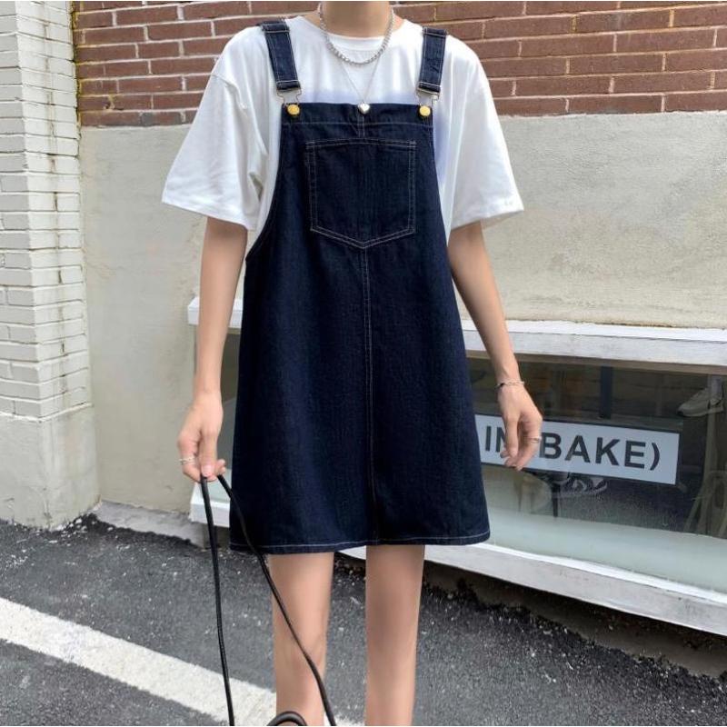 𝐔𝐌𝐄𝐎𝐖 𝐒𝐓𝐔𝐃𝐈𝐎 深藍寬鬆牛仔吊帶裙-細節圖3