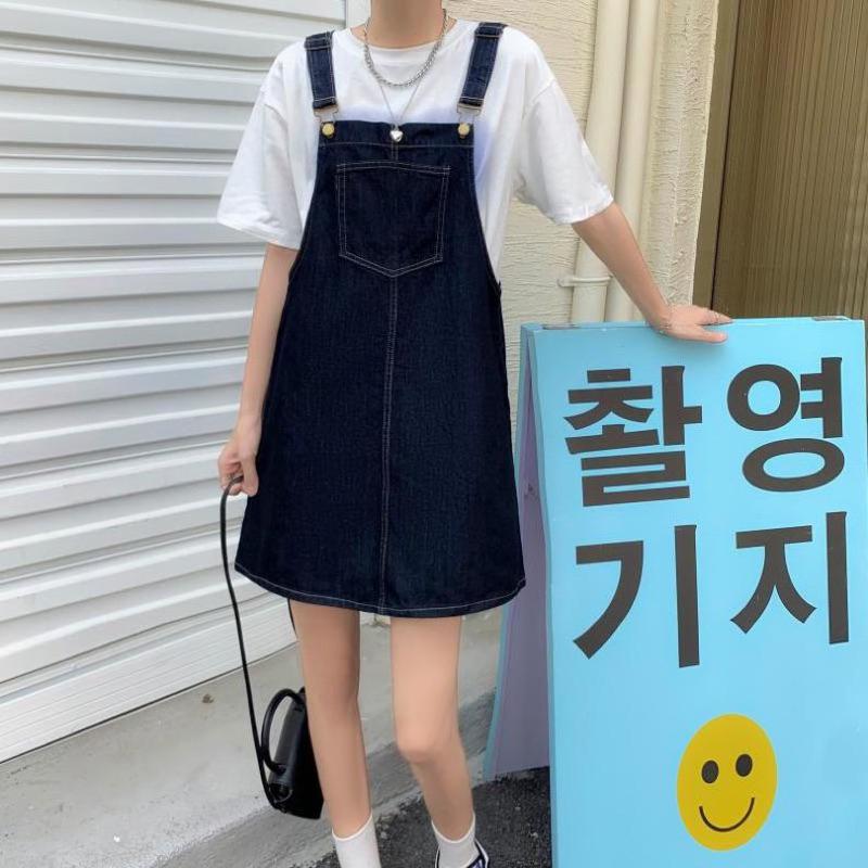 𝐔𝐌𝐄𝐎𝐖 𝐒𝐓𝐔𝐃𝐈𝐎 深藍寬鬆牛仔吊帶裙-細節圖4