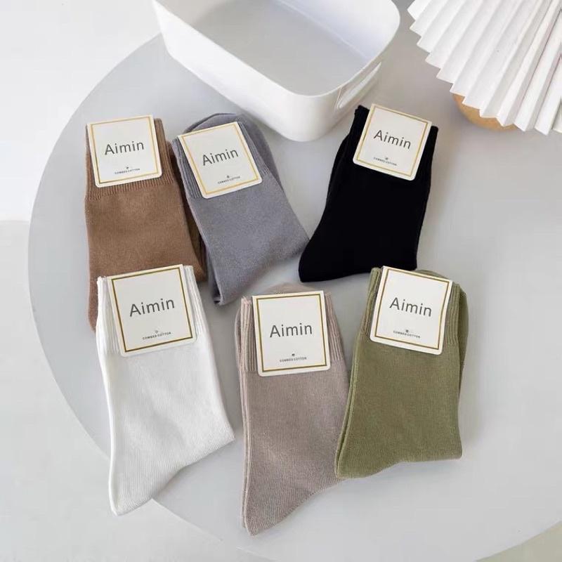 𝐔𝐌𝐄𝐎𝐖 𝐒𝐓𝐔𝐃𝐈𝐎 緊口素色純棉中筒襪子（7colors）-細節圖2