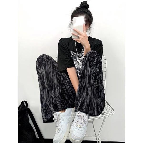 ［大尺碼到5XL］𝐔𝐌𝐄𝐎𝐖 𝐒𝐓𝐔𝐃𝐈𝐎 染上絢爛 紮染細皺摺闊腿褲（冰絲涼感/溫暖絲絨）垂感 秋冬款-細節圖2