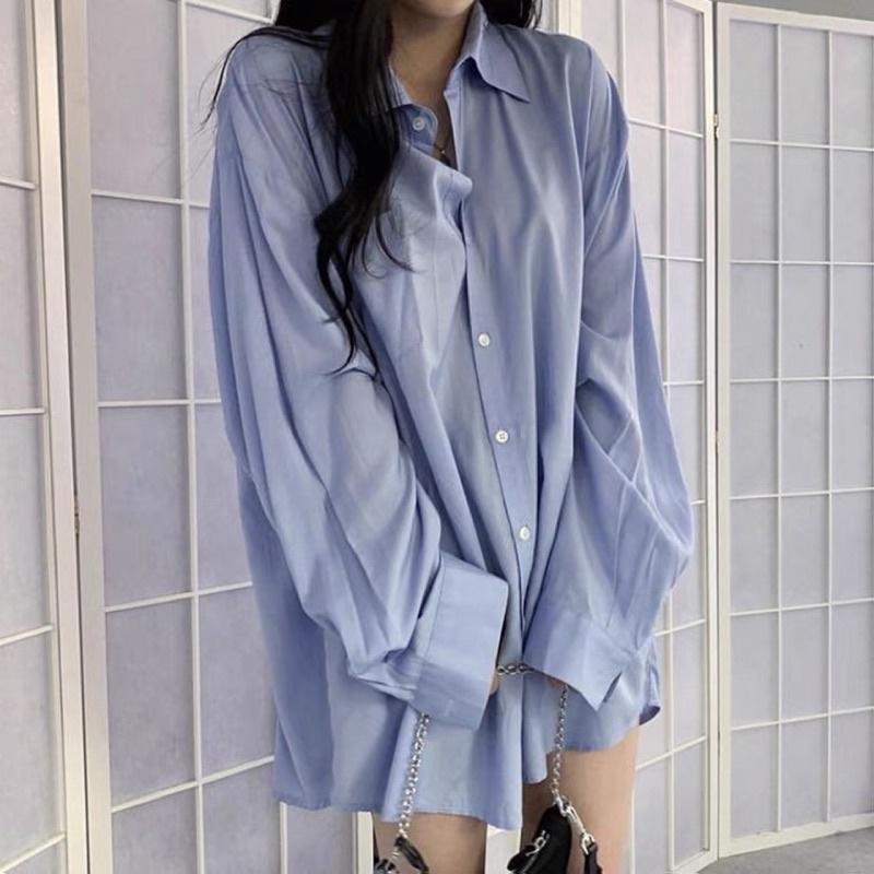 ［大尺碼到5XL］𝐔𝐌𝐄𝐎𝐖 𝐒𝐓𝐔𝐃𝐈𝐎 愛上妳的瞬間 oversize寬鬆長袖襯衫（2colors）男友衣 薄襯衫-細節圖2