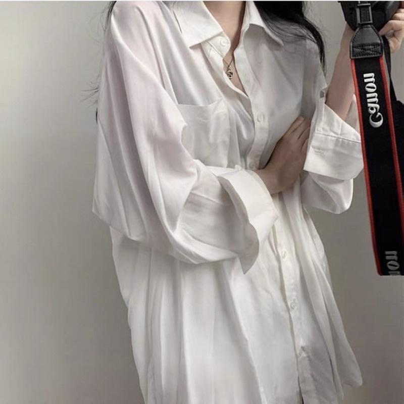 ［大尺碼到5XL］𝐔𝐌𝐄𝐎𝐖 𝐒𝐓𝐔𝐃𝐈𝐎 愛上妳的瞬間 oversize寬鬆長袖襯衫（2colors）男友衣 薄襯衫-細節圖3