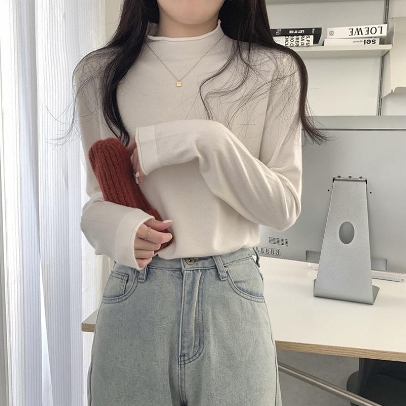 𝐔𝐌𝐄𝐎𝐖 𝐒𝐓𝐔𝐃𝐈𝐎 半高領卷邊內搭打底衣（7colors）長袖上衣-細節圖3