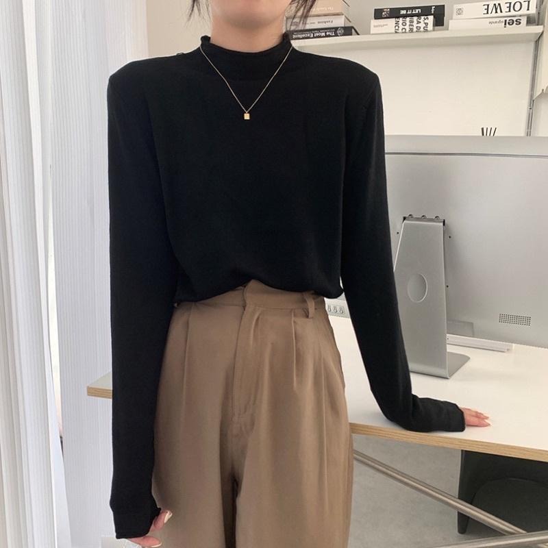 𝐔𝐌𝐄𝐎𝐖 𝐒𝐓𝐔𝐃𝐈𝐎 半高領卷邊內搭打底衣（7colors）長袖上衣-細節圖6