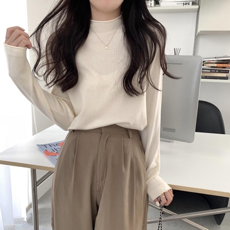 𝐔𝐌𝐄𝐎𝐖 𝐒𝐓𝐔𝐃𝐈𝐎 半高領卷邊內搭打底衣（7colors）長袖上衣-細節圖8